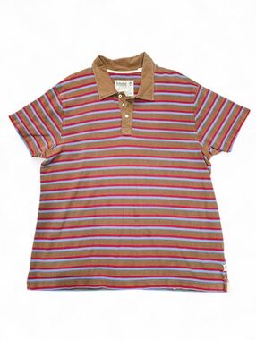 Vintage Timberland Mens Striped Cotton Polo Shirt Red Brown Blue Size 3XL